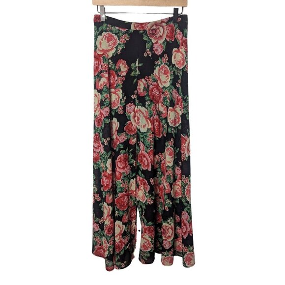 Dresses & Skirts - Vintage Black Floral Maxi Skirt Romantic Cottagecore Slit Boho Festival Sheer Sm